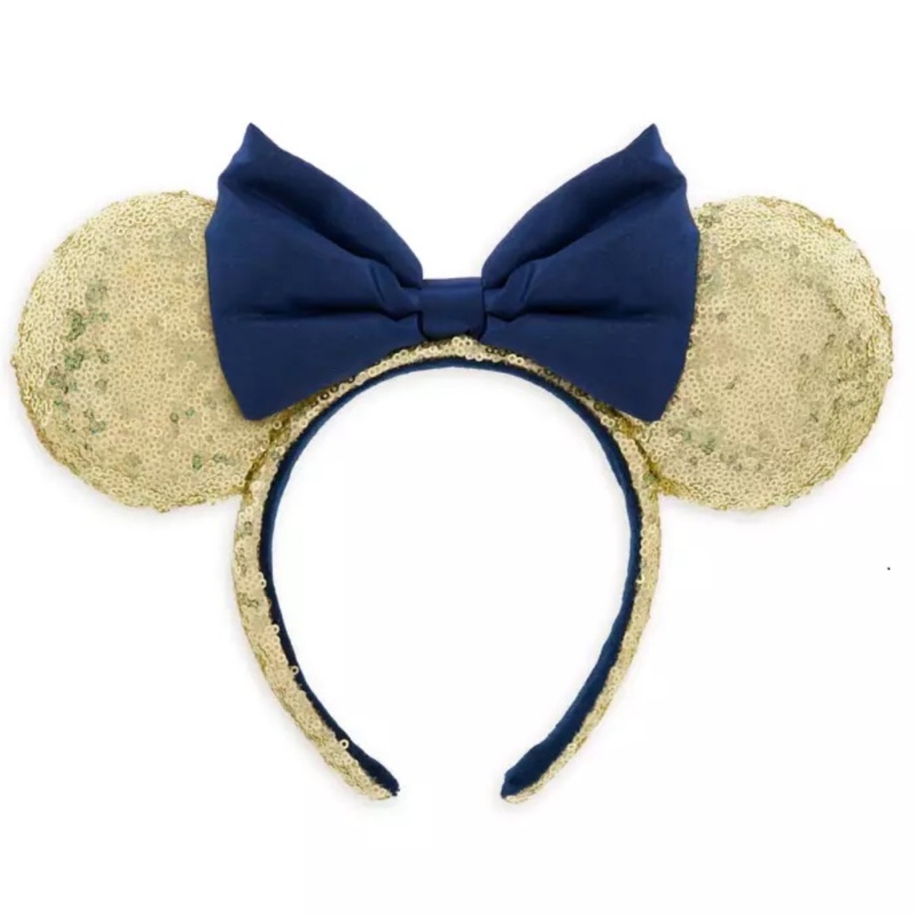 DISNEY PARKS NWT MINNIE MOUSE HEADBAND EARS 50TH ANNIVERSARY GOLD BLUE WALT